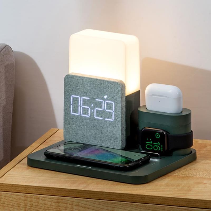 Luminária de Mesa com Carregador por Indução e Despertador