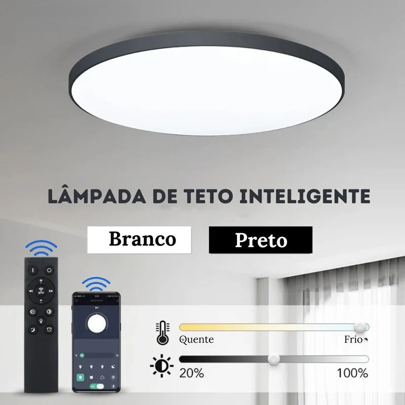 Plafon LED Redondo de Sobrepor Moderno com Controle para Teto