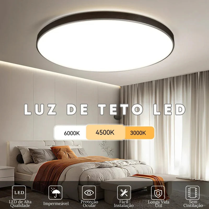 Plafon LED Redondo de Sobrepor com Design Moderno para Teto