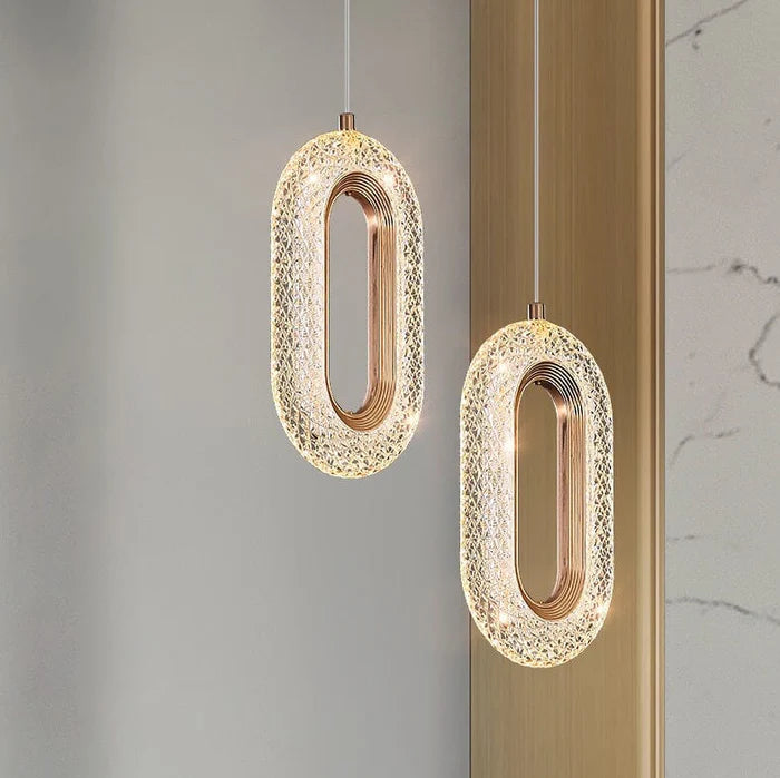 Lustre Pendente Elegante Oval com Cristais de Luxo