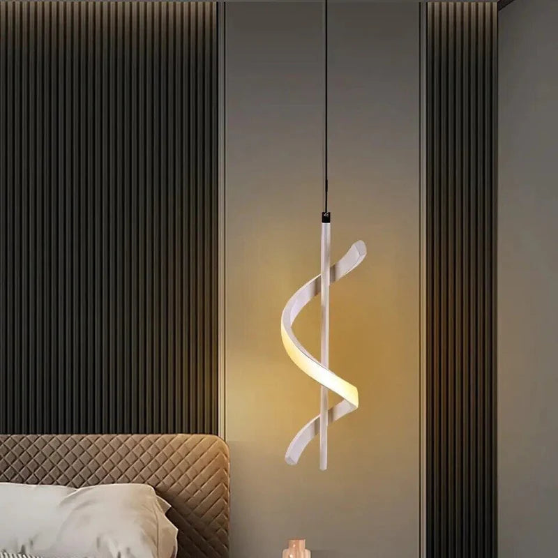 Lustre Pendente em Espiral Branco com Iluminação LED